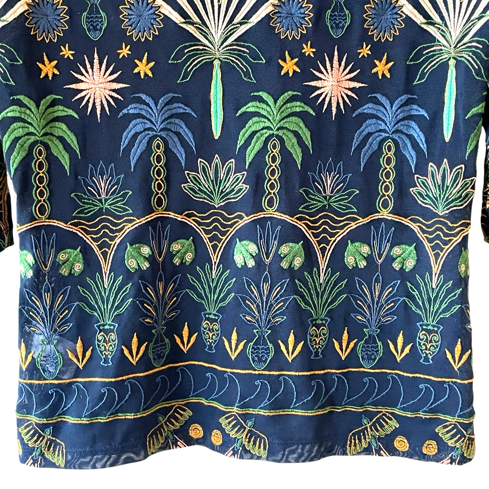 JADE by JOHNNY WAS Size Small Kaia Mesh Navy Del Mar Embroidered PulloverTop - Picture 10 of 13